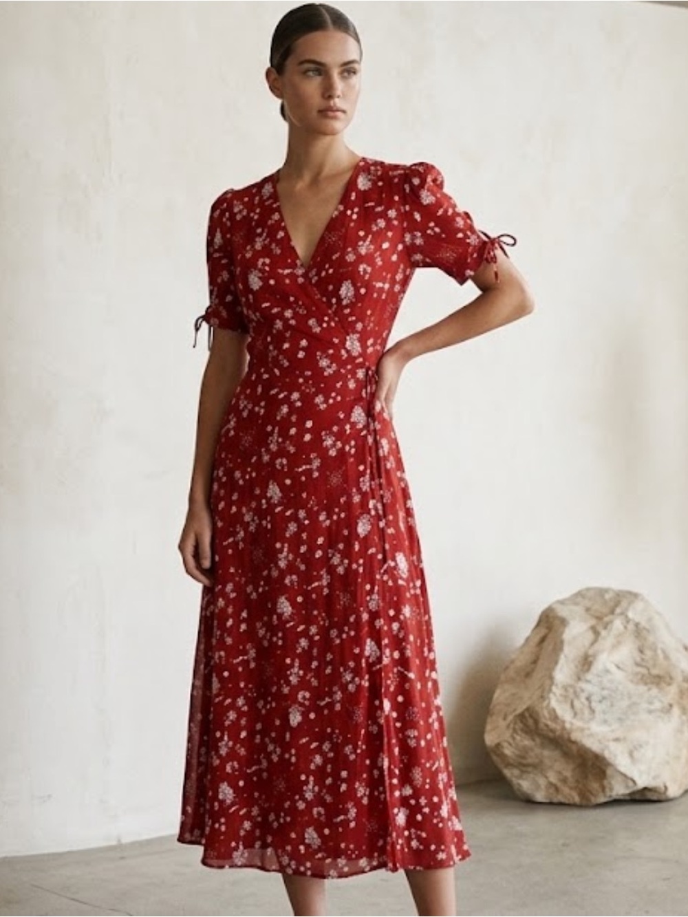 Polo Ralph Lauren Red Nautical Floral Wrap Maxi Dress Size 6